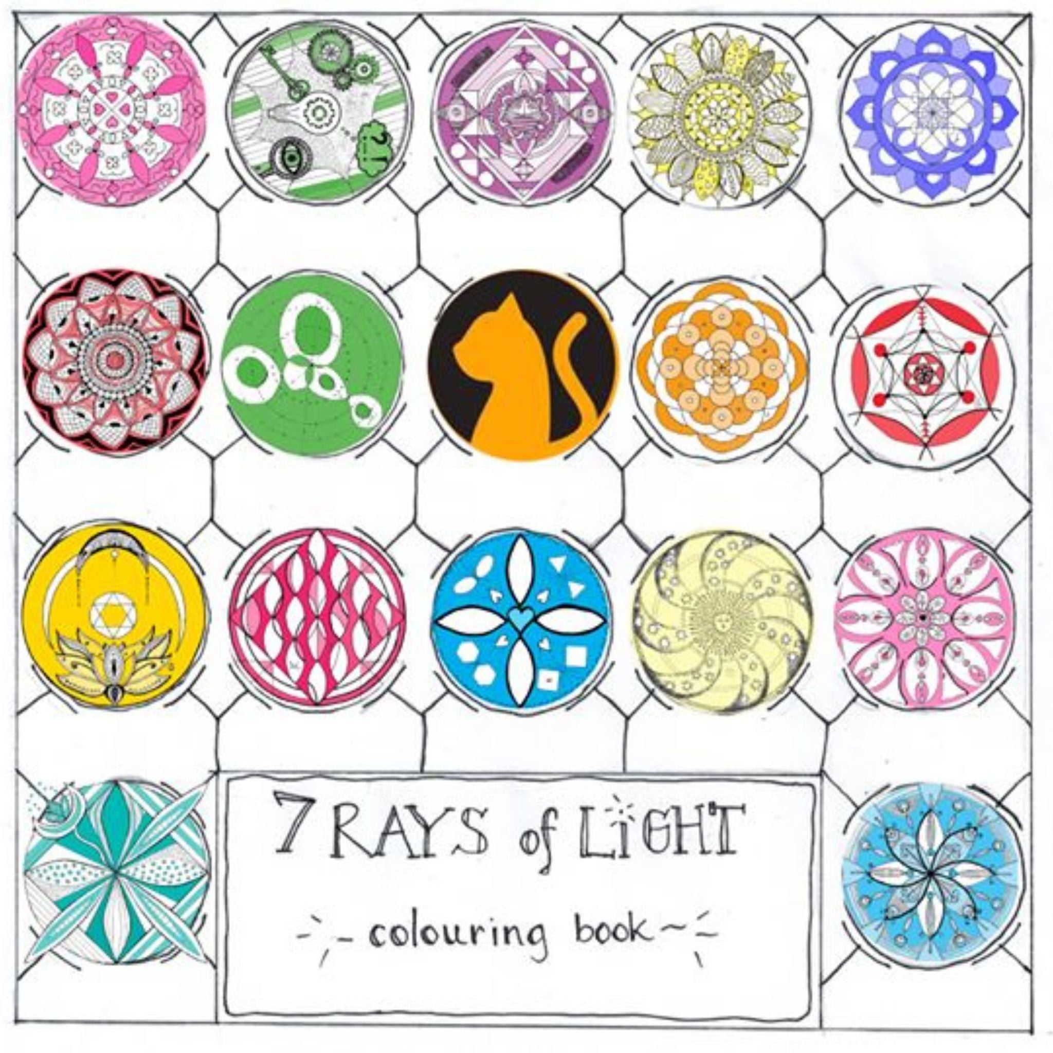 Pobarvanka z mandalami sedmih zarkov - 7 Rays of Light v angleskem jeziku