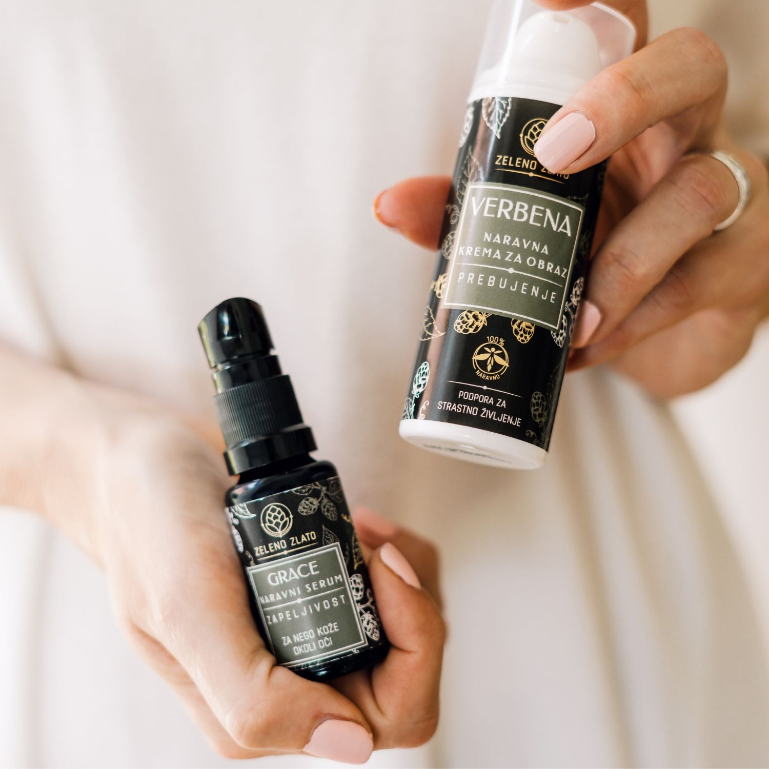 naravna krema Verbena in naravni serum Grace